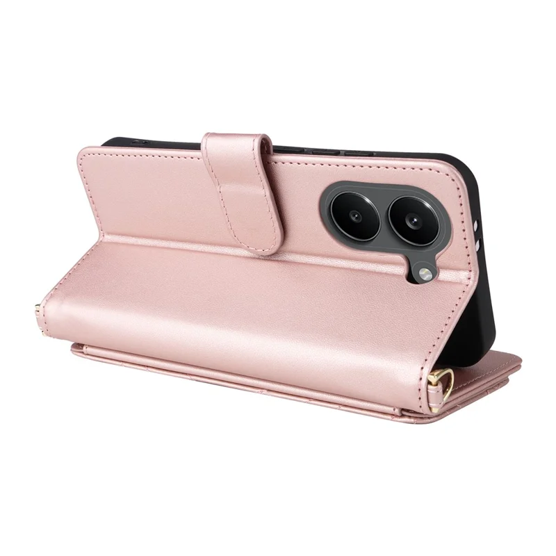 Custodia in Pelle per Xiaomi Poco X8 Pro 5G / Redmi Turbo 5 5G, Cover con Supporto, Portafoglio e Tracolla / Cinturino da Polso - Rosa