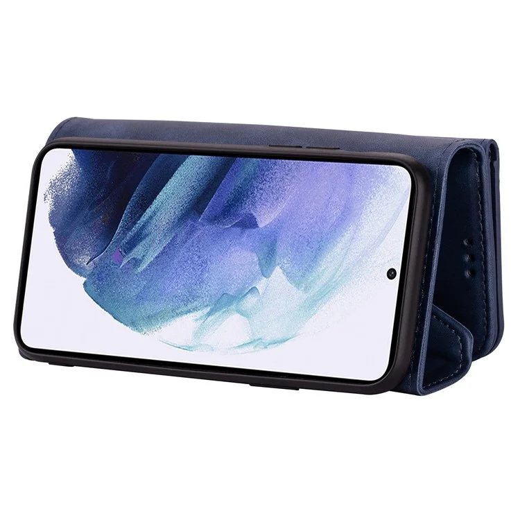 For Samsung Galaxy S23+ Zipper Pocket PU Leather Case Wallet Stand Skin-touch Feeling Phone Cover with Short + Long Strap - Blue