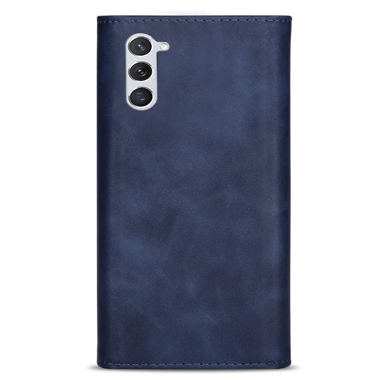 For Samsung Galaxy S23+ Zipper Pocket PU Leather Case Wallet Stand Skin-touch Feeling Phone Cover with Short + Long Strap - Blue
