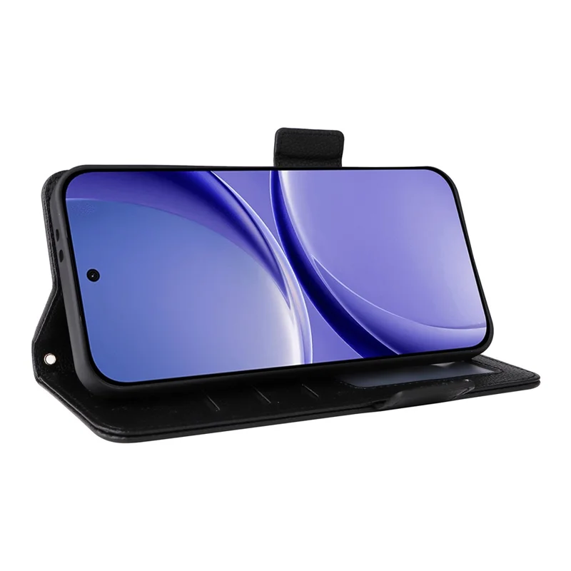 Capa de Telemóvel com Textura de Lichia para Xiaomi Poco X8 Pro 5G / Redmi Turbo 5 5G, Capa Carteira em Pele com Alça de Pulso - Preto