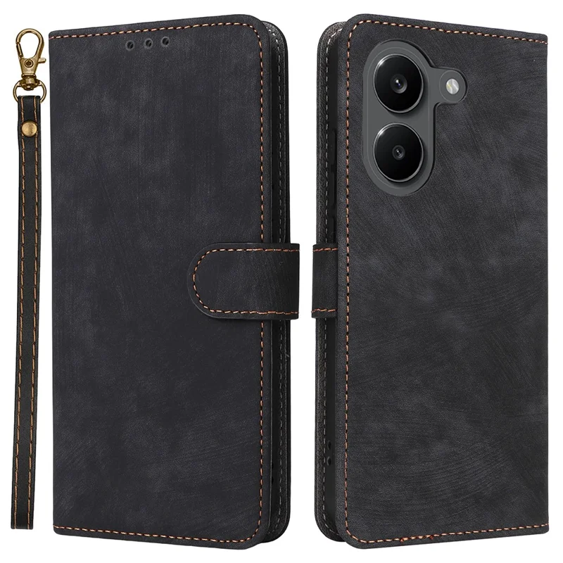 Handyhülle für Xiaomi Poco X8 Pro 5G / Redmi Turbo 5 5G, Brieftasche, RFID-Schutz, PU-Leder-Handyhülle mit Ständer und Riemen - Schwarz