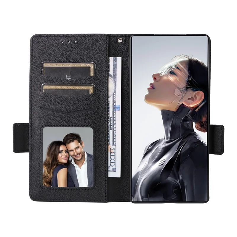 For ZTE nubia RedMagic 11 Air 5G Case Litchi Texture Wallet Leather Phone Cover with Wrist Strap - Black