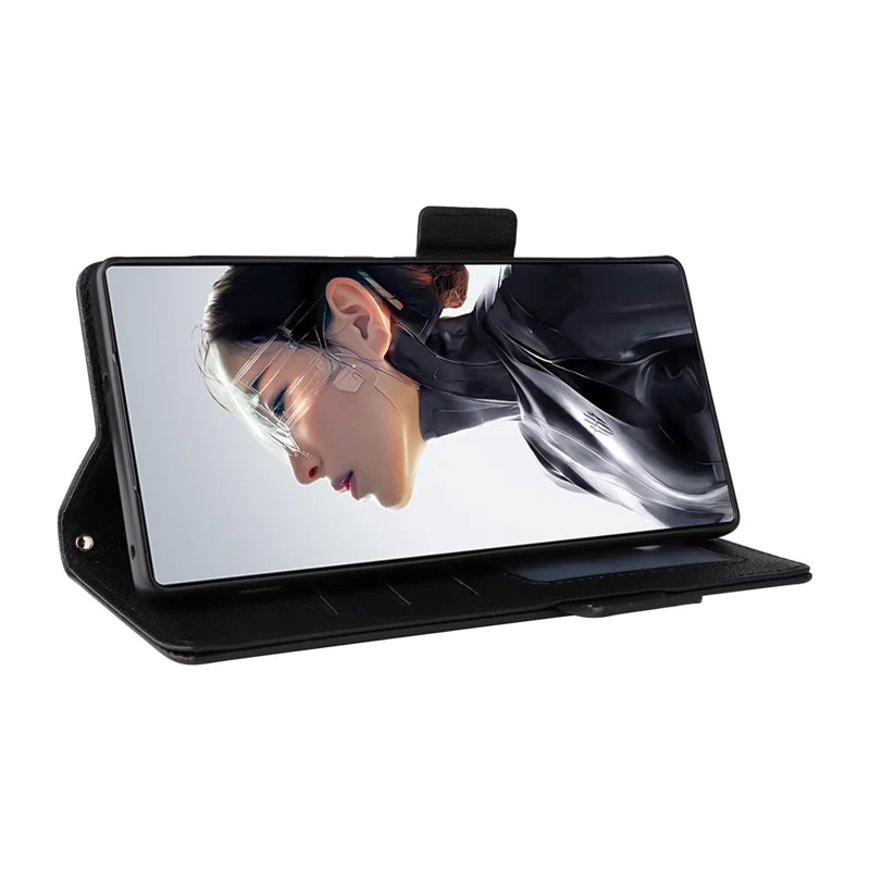 For ZTE nubia RedMagic 11 Air 5G Case Litchi Texture Wallet Leather Phone Cover with Wrist Strap - Black