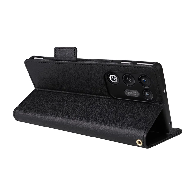 For ZTE nubia RedMagic 11 Air 5G Case Litchi Texture Wallet Leather Phone Cover with Wrist Strap - Black