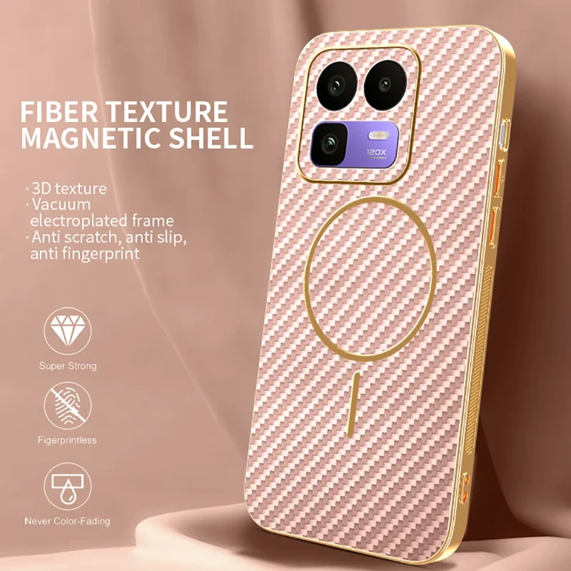 For Realme Neo8 5G Case Carbon Fiber Textured Electroplated TPU Phone Back Cover - Pink