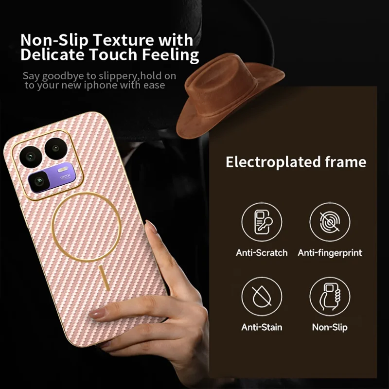 For Realme Neo8 5G Case Carbon Fiber Textured Electroplated TPU Phone Back Cover - Pink