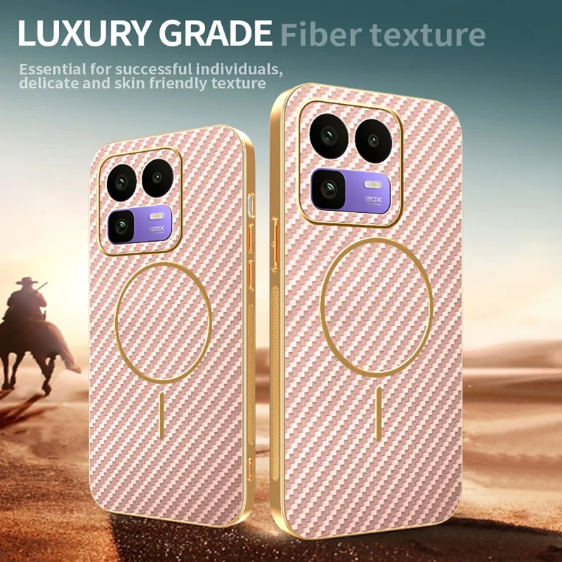 For Realme Neo8 5G Case Carbon Fiber Textured Electroplated TPU Phone Back Cover - Pink