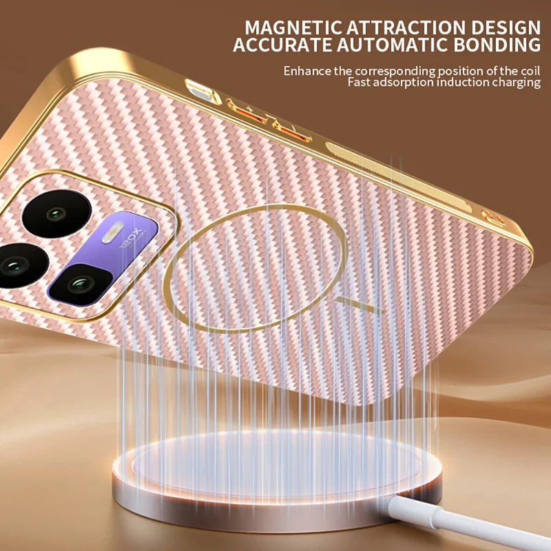 For Realme Neo8 5G Case Carbon Fiber Textured Electroplated TPU Phone Back Cover - Pink