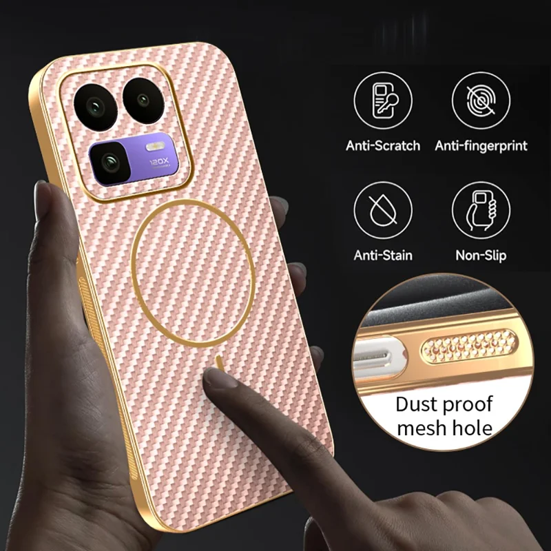For Realme Neo8 5G Case Carbon Fiber Textured Electroplated TPU Phone Back Cover - Pink