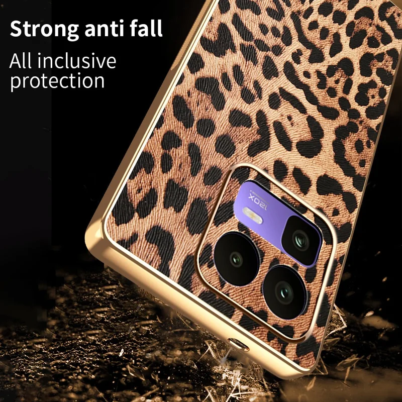 Für Realme Neo8 5G Hülle aus PU-Leder beschichtetem PC + TPU mit Galvanik-Beschichtung - Leopardenmuster