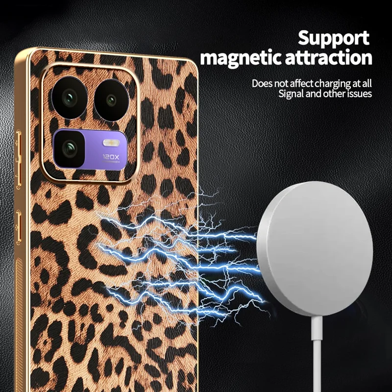 Für Realme Neo8 5G Hülle aus PU-Leder beschichtetem PC + TPU mit Galvanik-Beschichtung - Leopardenmuster