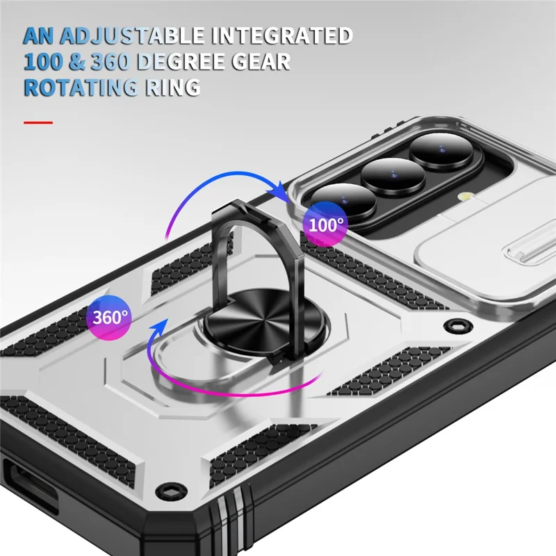 For Samsung Galaxy S26+ Case TPU + PC Slide Camshield Kickstand Phone Cover - White