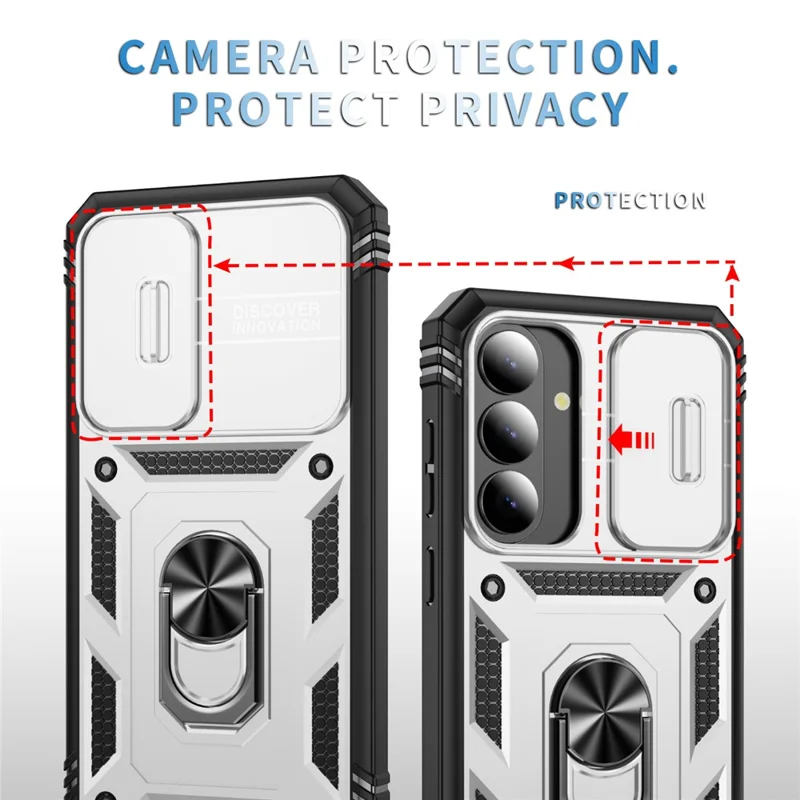 For Samsung Galaxy S26+ Case TPU + PC Slide Camshield Kickstand Phone Cover - White