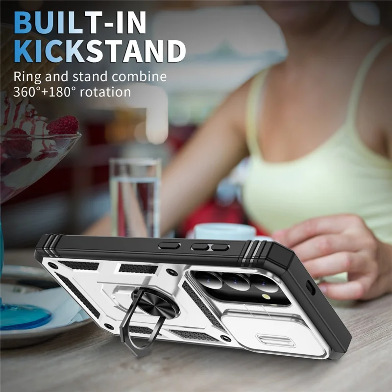 For Samsung Galaxy S26+ Case TPU + PC Slide Camshield Kickstand Phone Cover - White