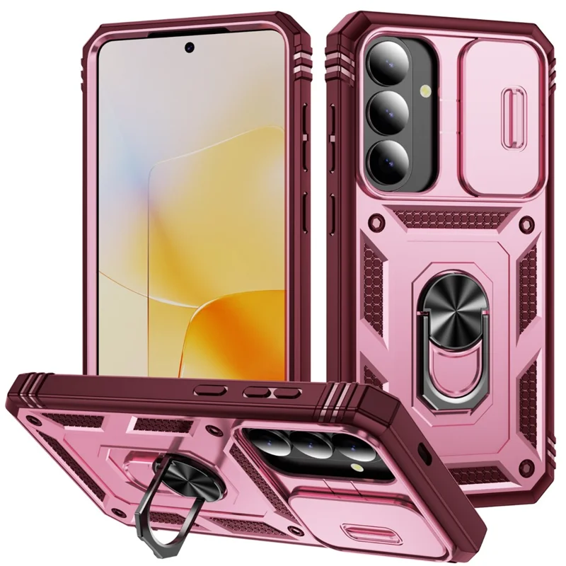 For Samsung Galaxy S26+ Case TPU + PC Slide Camshield Kickstand Phone Cover - Dark Red