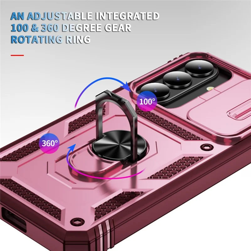 For Samsung Galaxy S26+ Case TPU + PC Slide Camshield Kickstand Phone Cover - Dark Red