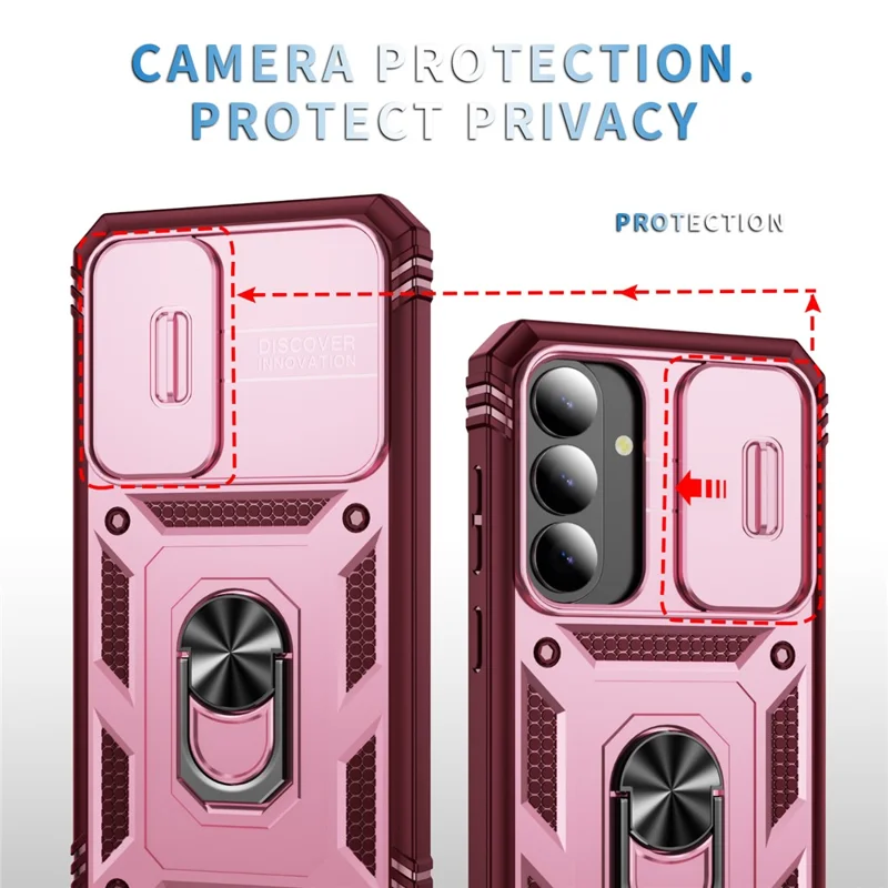 For Samsung Galaxy S26+ Case TPU + PC Slide Camshield Kickstand Phone Cover - Dark Red