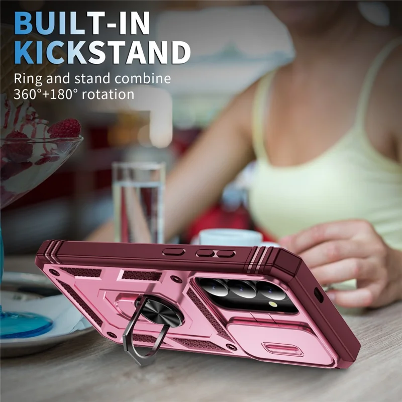 For Samsung Galaxy S26+ Case TPU + PC Slide Camshield Kickstand Phone Cover - Dark Red