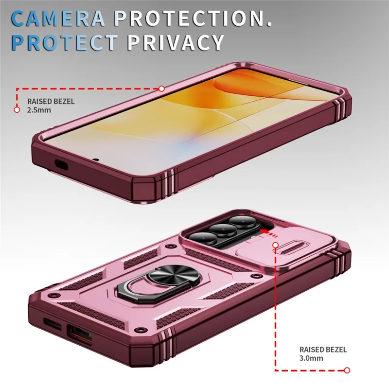 For Samsung Galaxy S26+ Case TPU + PC Slide Camshield Kickstand Phone Cover - Dark Red