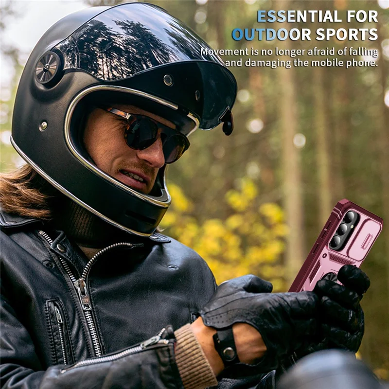 For Samsung Galaxy S26+ Case TPU + PC Slide Camshield Kickstand Phone Cover - Dark Red