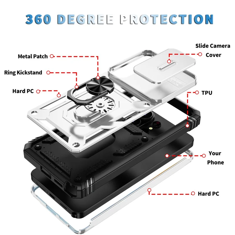 For Samsung Galaxy S26 Ultra Case TPU + PC Slide Camshield Kickstand Phone Cover - White
