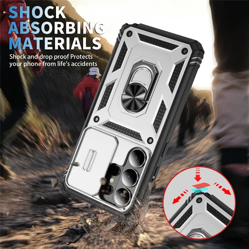 For Samsung Galaxy S26 Ultra Case TPU + PC Slide Camshield Kickstand Phone Cover - White