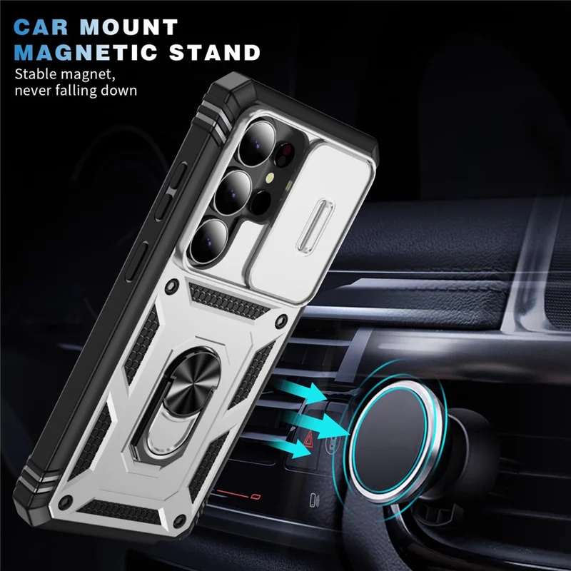 For Samsung Galaxy S26 Ultra Case TPU + PC Slide Camshield Kickstand Phone Cover - White