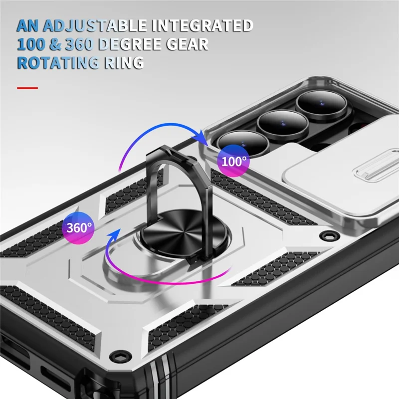 For Samsung Galaxy S26 Ultra Case TPU + PC Slide Camshield Kickstand Phone Cover - White