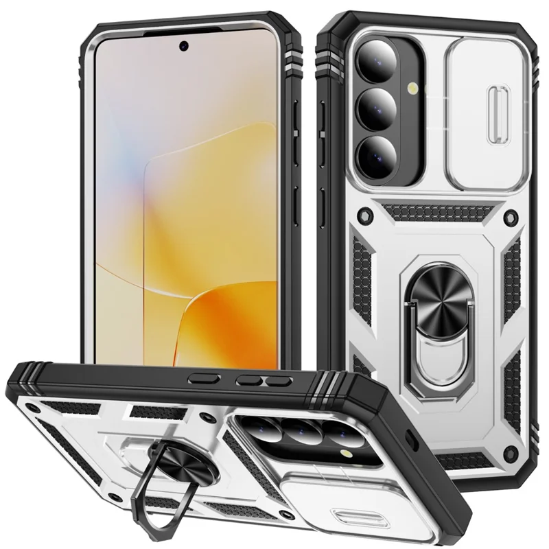 For Samsung Galaxy S26 Case TPU + PC Slide Camshield Kickstand Phone Cover - White