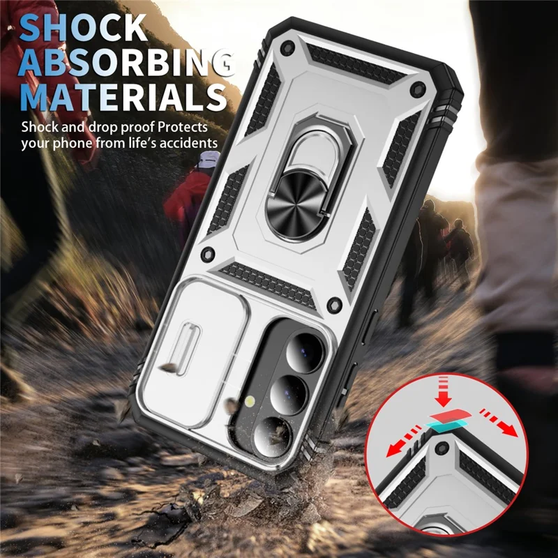 For Samsung Galaxy S26 Case TPU + PC Slide Camshield Kickstand Phone Cover - White