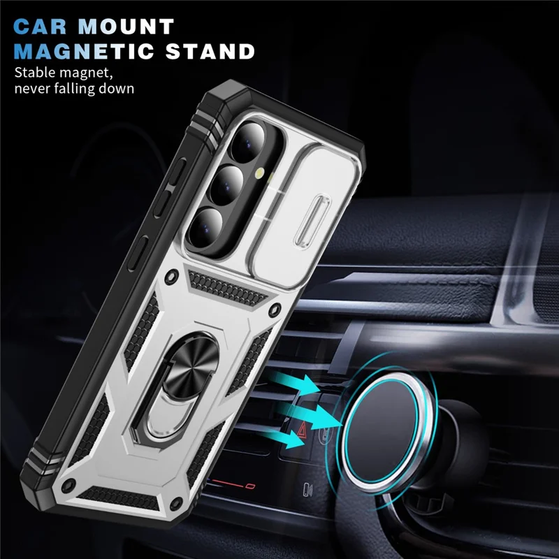 For Samsung Galaxy S26 Case TPU + PC Slide Camshield Kickstand Phone Cover - White