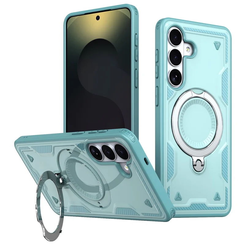 For Samsung Galaxy S26+ Magnetic Case Military Protection PC + TPU Kickstand Phone Cover - Baby Blue