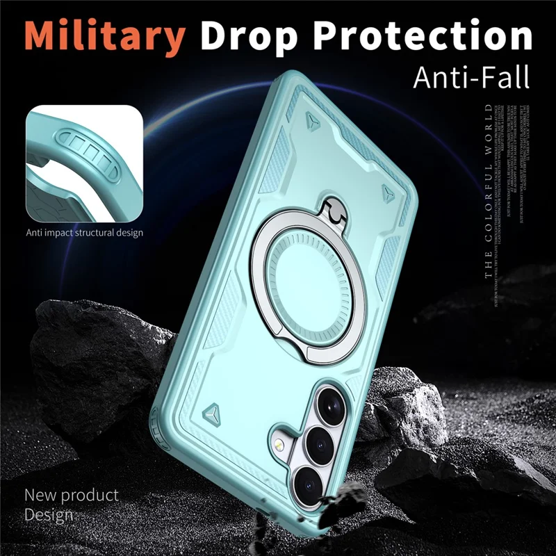 For Samsung Galaxy S26+ Magnetic Case Military Protection PC + TPU Kickstand Phone Cover - Baby Blue