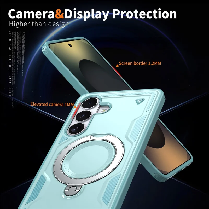 For Samsung Galaxy S26+ Magnetic Case Military Protection PC + TPU Kickstand Phone Cover - Baby Blue