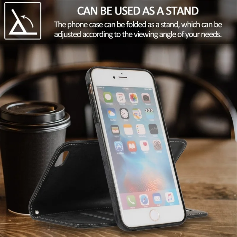 For iPhone 6 Plus  /  6s Plus Wallet Case Retro Matte Magnetic Detachable PU Leather TPU Phone Cover - Dark Blue