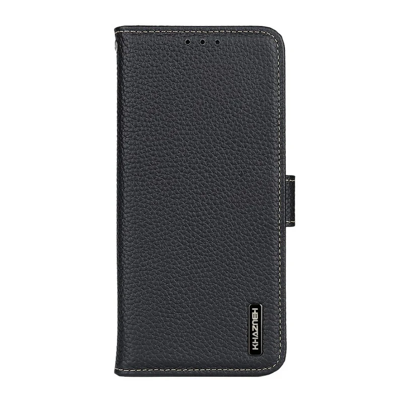 KHAZNEH For Honor X8d 4G Wallet Case Litchi Texture Genuine Cow Leather Flip Phone Cover - Black