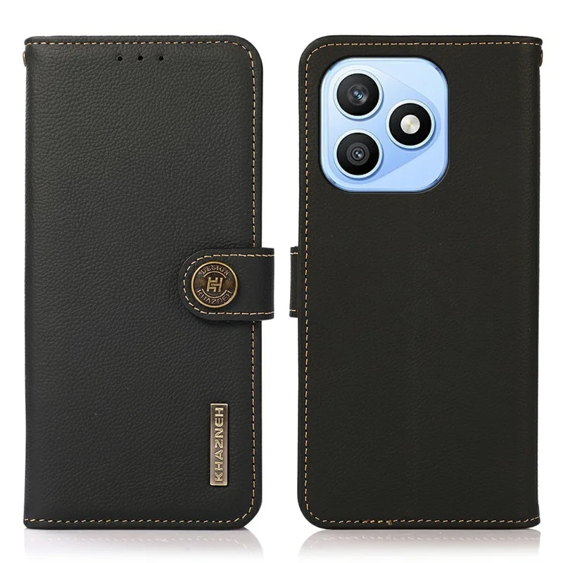 KHAZNEH for Honor X8d 4G Case Genuine Cow Leather RFID Blocking Wallet Phone Cover - Black