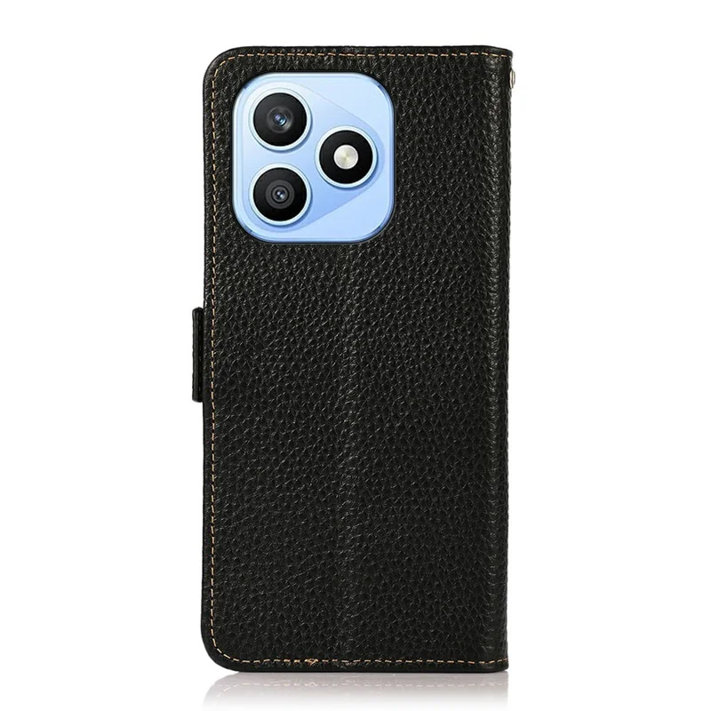 KHAZNEH for Honor X8d 4G Phone Case Litchi Texture Genuine Cow Leather Cover RFID Blocking - Black