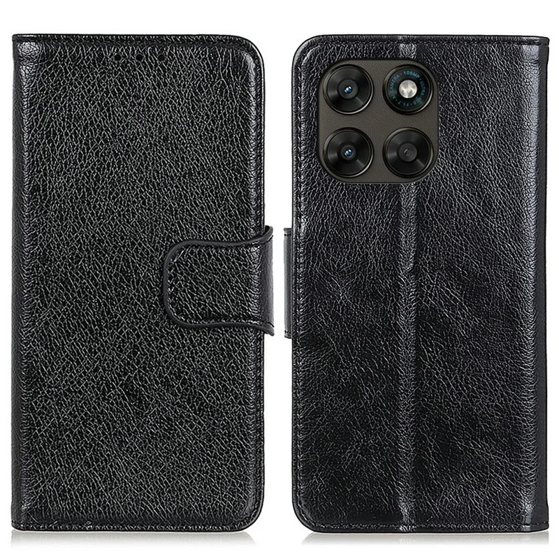 Cover per Motorola Moto G77 5G / G67 5G in Vera Pelle Scamosciata con Texture Nappa, Portafoglio - Nero