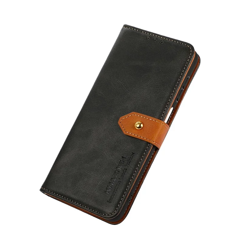 Funda tipo cartera KHAZNEH para Honor X8d 4G con cierre magnético dorado, tapa abatible de cuero con textura de vacuno y soporte - Negro