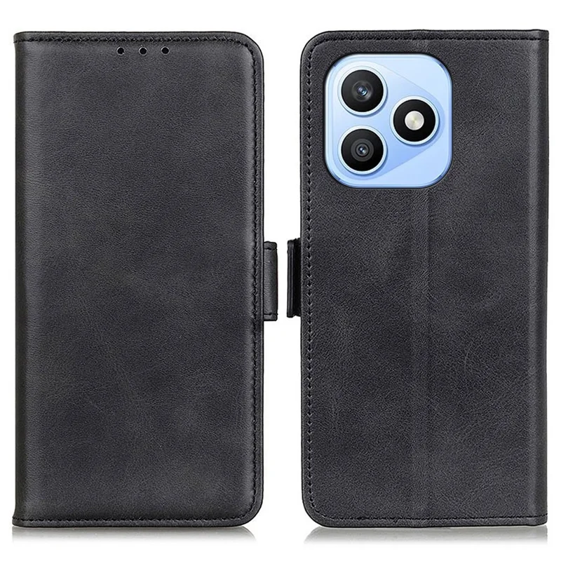 For Honor X8d 4G Hoes Stand Koeienhuidstructuur PU Leren Telefoonhoes - Zwart