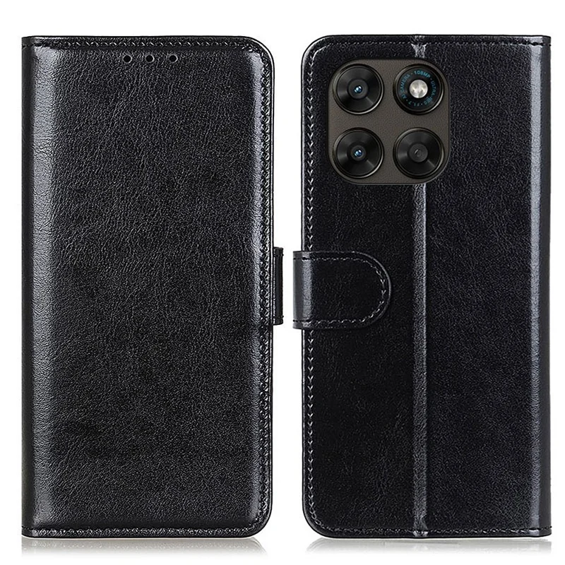 For Motorola Moto G77 5G  /  G67 5G Case Crazy Horse Texture PU Leather Phone Stand Cover - Black