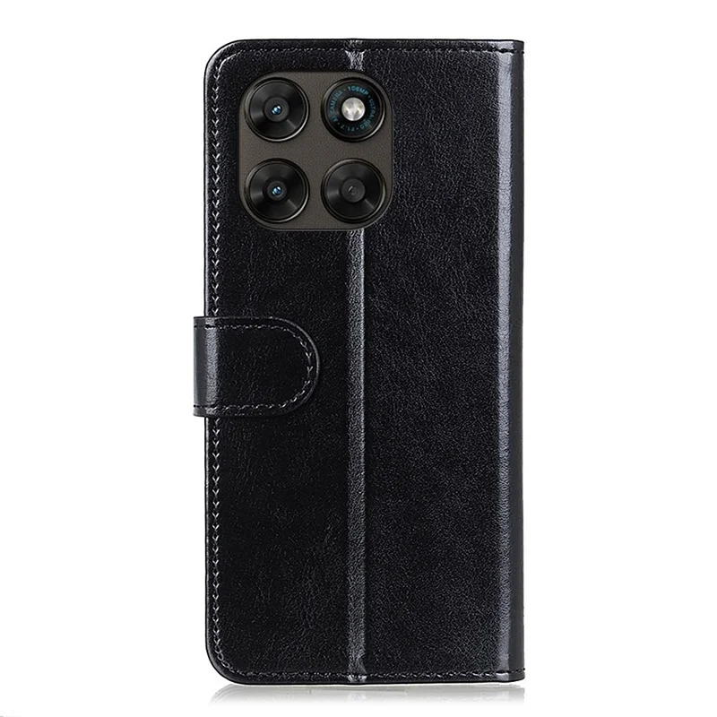 For Motorola Moto G77 5G  /  G67 5G Case Crazy Horse Texture PU Leather Phone Stand Cover - Black
