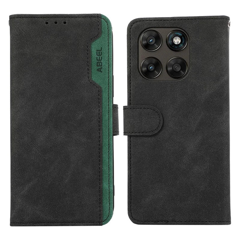 ABEEL Fodral för Motorola Moto G77 5G / G67 5G, läderluggfärgat fällkapps skydd med RFID-blockering - Svart