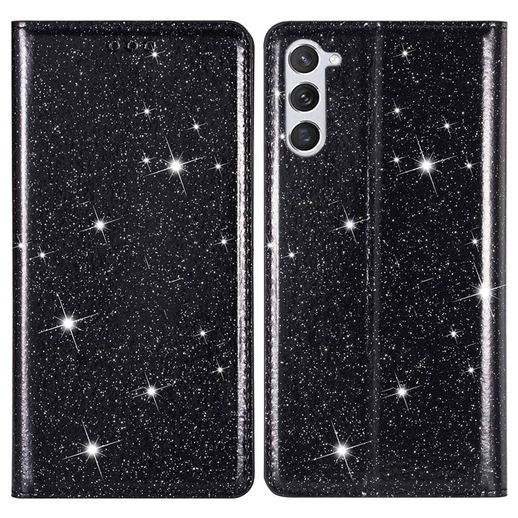 Per Samsung Galaxy S23+ Glitter Sequins Foldable Stand Phone Case PU Leather Card Holder Anti-drop Cover - Nero