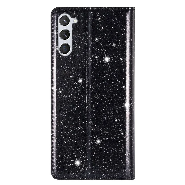 Per Samsung Galaxy S23+ Glitter Sequins Foldable Stand Phone Case PU Leather Card Holder Anti-drop Cover - Nero