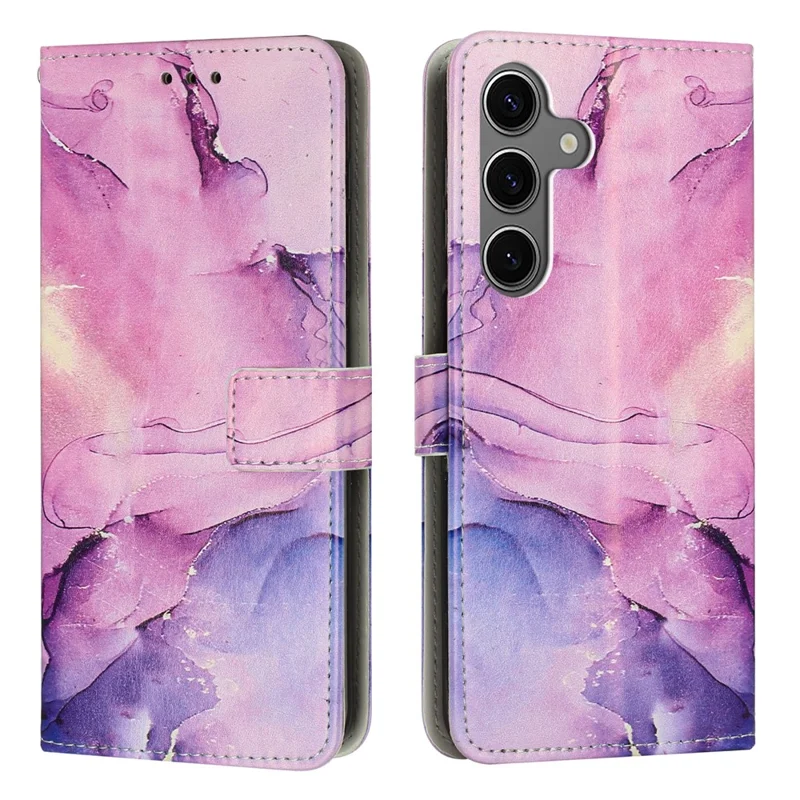 Bulk Purchasing For Samsung Galaxy A57 5G Case Wallet Stand Marble Pattern PU Leather Flip Phone Cover with Wrist Strap - Purple