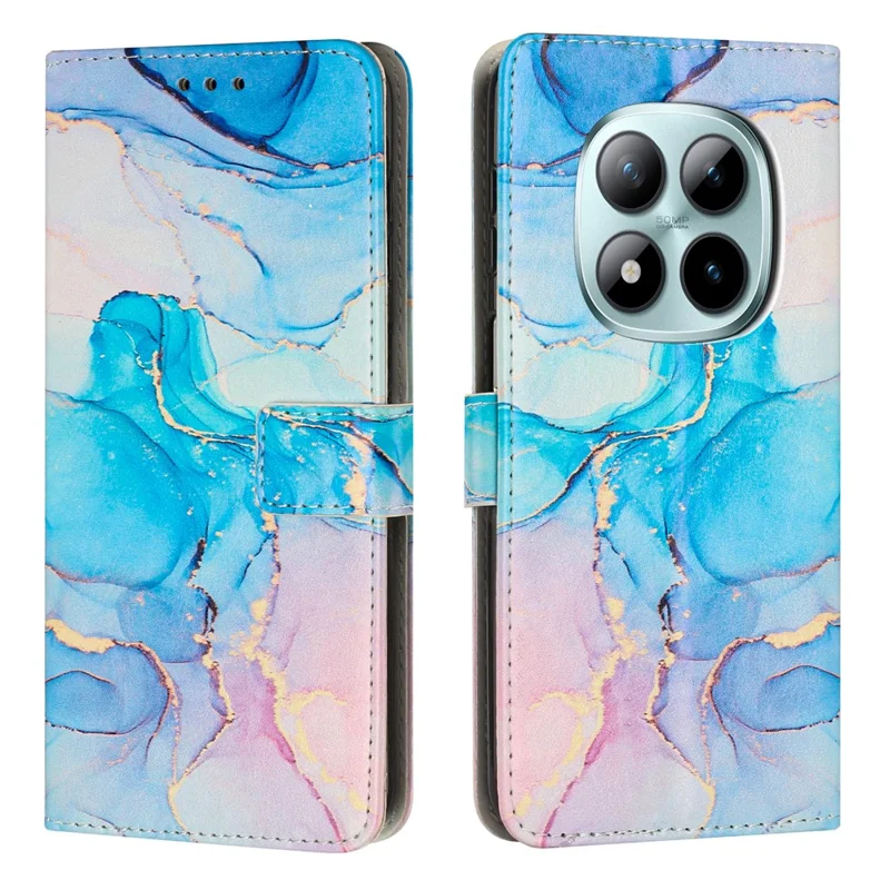 Compra al por mayor de funda cartera con soporte para Xiaomi Redmi Note 15 Pro 4G (Global), carcasa abatible de cuero PU con patrón de mármol y correa de muñeca - Rosa / Verde
