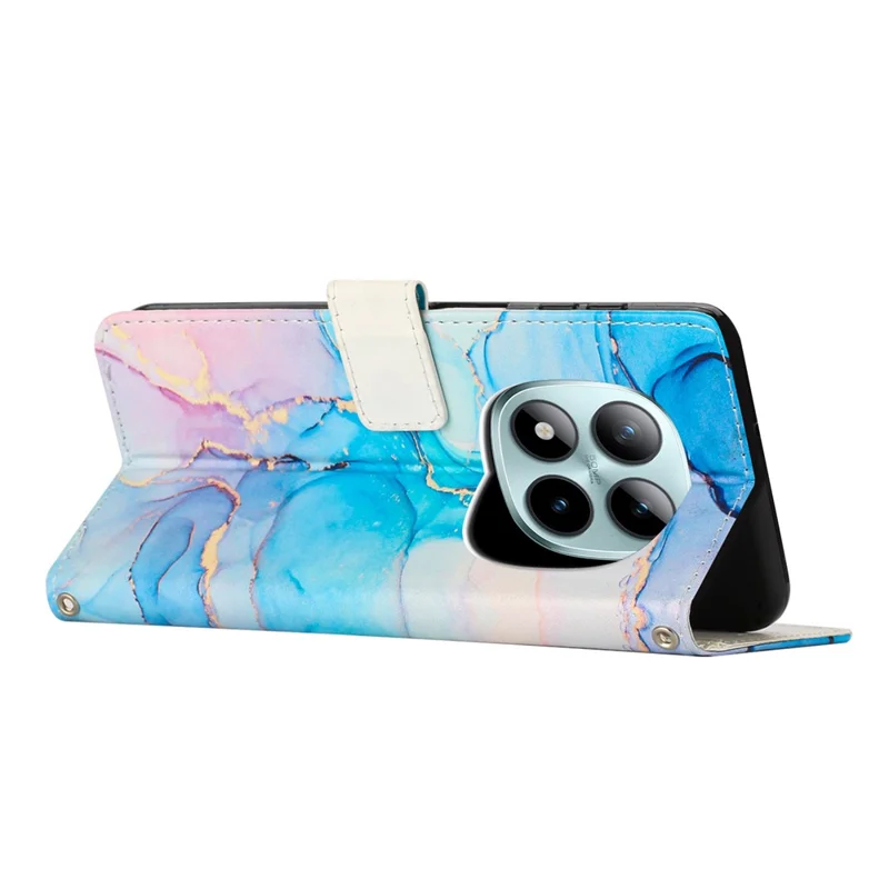 Compra al por mayor de funda cartera con soporte para Xiaomi Redmi Note 15 Pro 4G (Global), carcasa abatible de cuero PU con patrón de mármol y correa de muñeca - Rosa / Verde