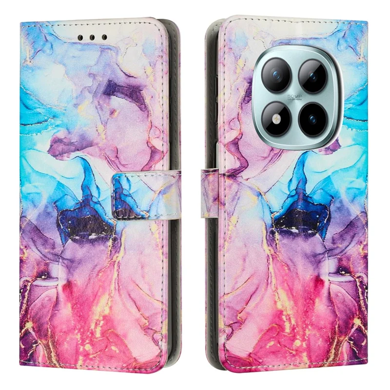 Achat en gros pour étui pour Xiaomi Redmi Note 15 Pro 4G (Global) portefeuille support motif marbre en cuir PU rabat avec dragonne - Rose / Violet